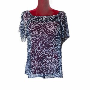 LOFT Blue Flowy Top Size Medium